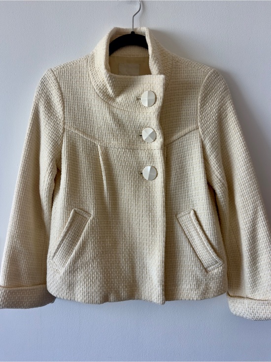 OLIVEdesOLIVE Jackets & Blazers - Womens Cream Short Wool-Blend Peacoat Jacket